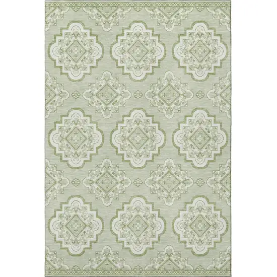 Artichoke Green And Ivory Medallion Washable Area Rug With UV Protection Photo 4