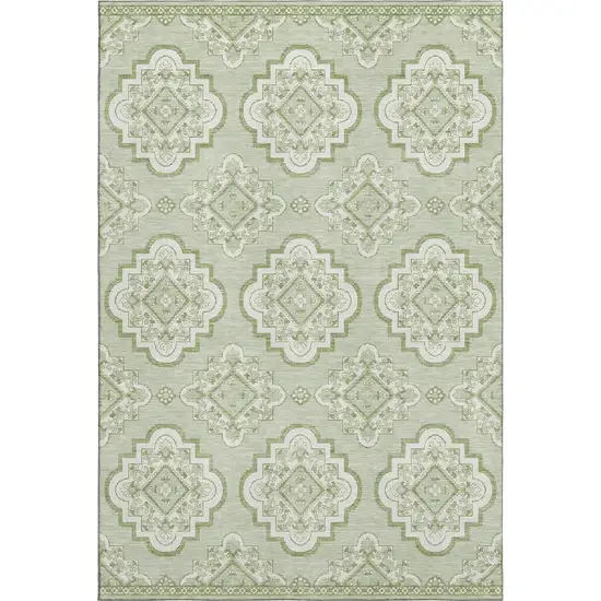 Artichoke Green And Ivory Medallion Washable Area Rug With UV Protection Photo 1