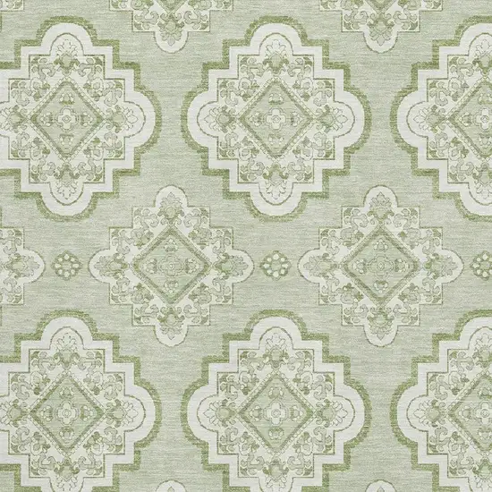 Artichoke Green And Ivory Medallion Washable Area Rug With UV Protection Photo 3
