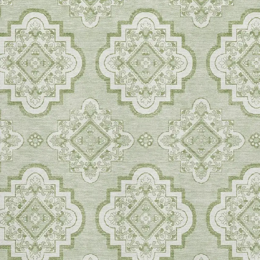 Artichoke Green And Ivory Medallion Washable Area Rug With UV Protection Photo 3