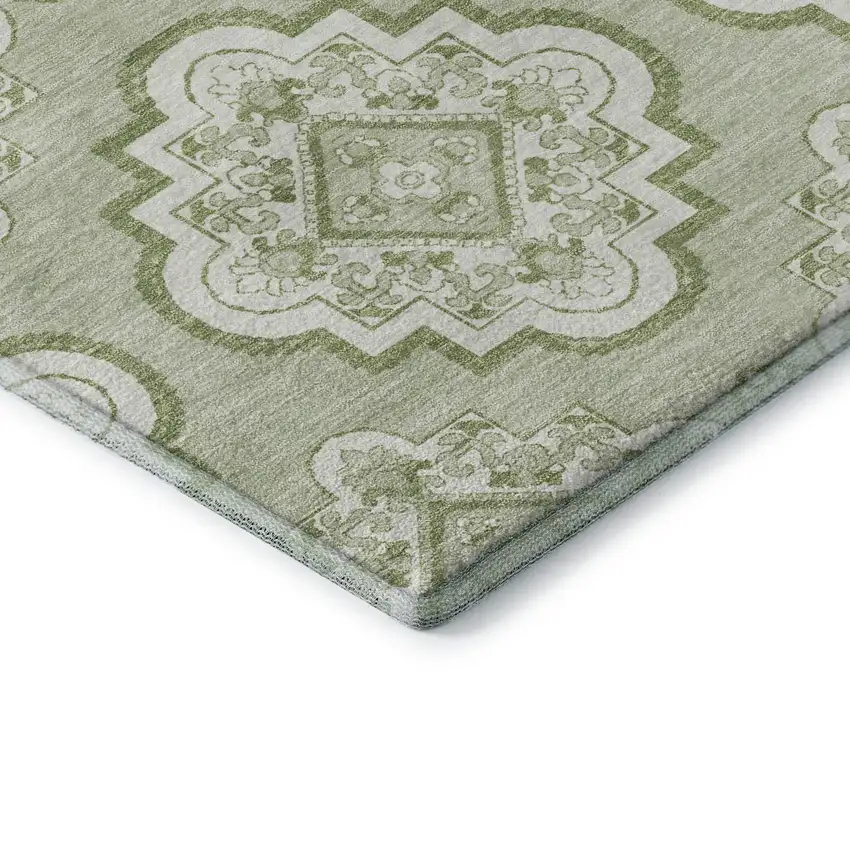 Artichoke Green And Ivory Medallion Washable Area Rug With UV Protection Photo 8