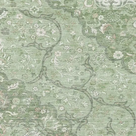 Artichoke Green And Ivory Medallion Washable Area Rug With UV Protection Photo 2
