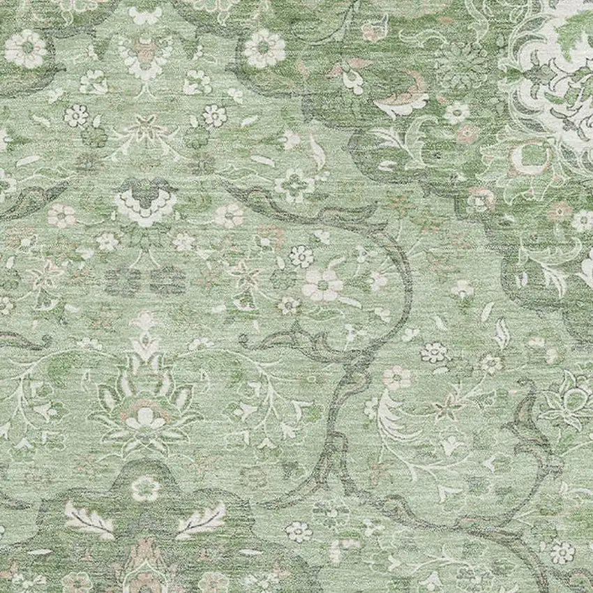 Artichoke Green And Ivory Medallion Washable Area Rug With UV Protection Photo 2