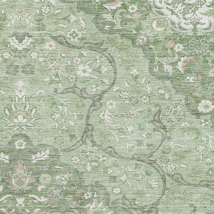 Artichoke Green And Ivory Medallion Washable Area Rug With UV Protection Photo 3