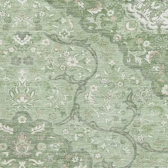 Artichoke Green And Ivory Medallion Washable Area Rug With UV Protection Photo 2