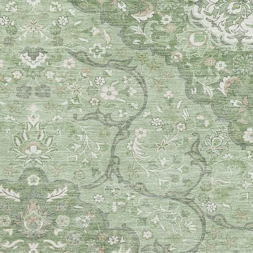 Artichoke Green And Ivory Medallion Washable Area Rug With UV Protection Photo 2