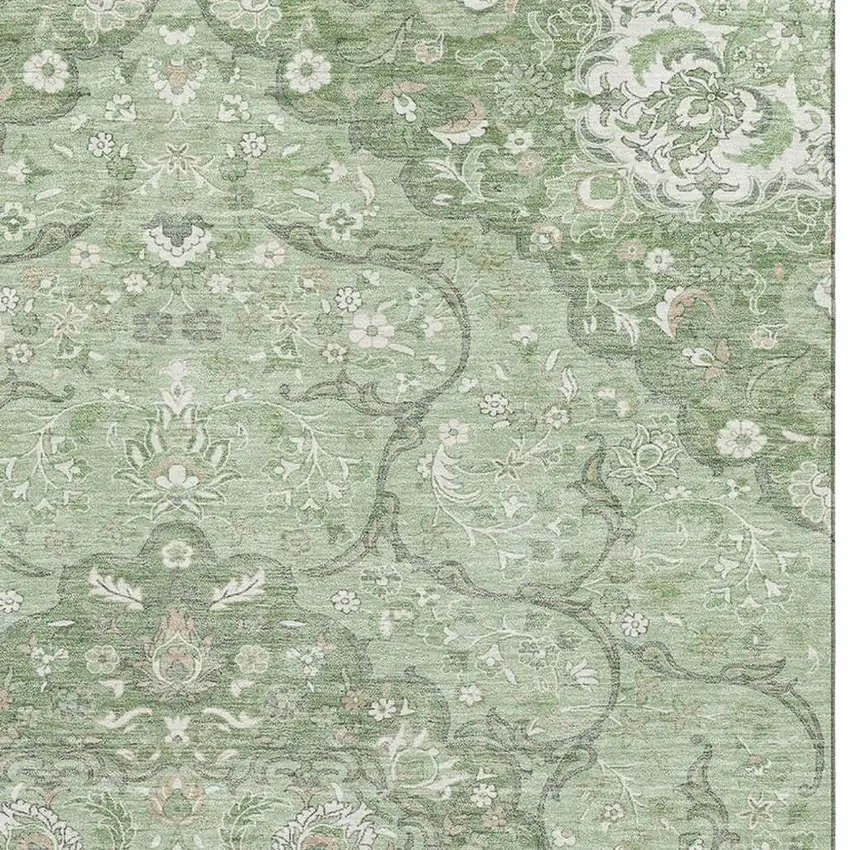 Artichoke Green And Ivory Medallion Washable Area Rug With UV Protection Photo 3