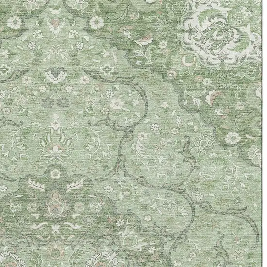 Artichoke Green And Ivory Medallion Washable Area Rug With UV Protection Photo 3