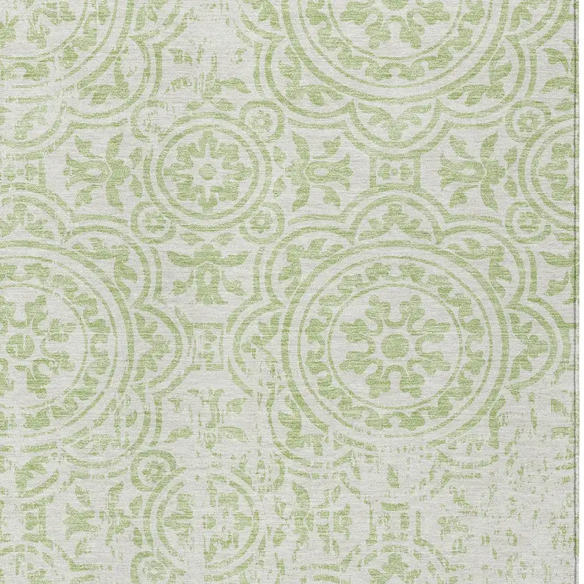 Artichoke Green And Ivory Medallion Washable Indoor Outdoor Area Rug Photo 5