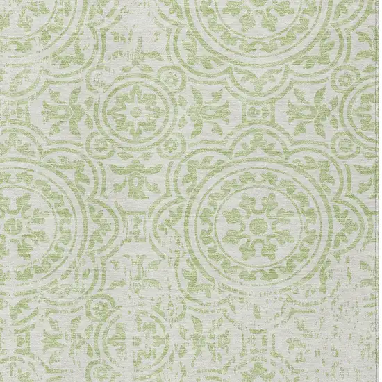 Artichoke Green And Ivory Medallion Washable Indoor Outdoor Area Rug Photo 5
