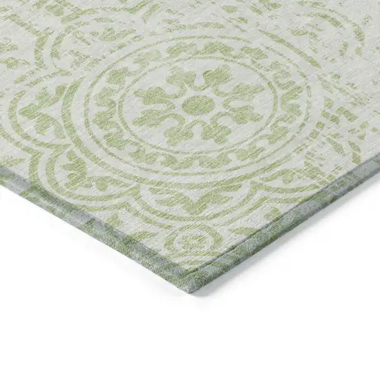Artichoke Green And Ivory Medallion Washable Indoor Outdoor Area Rug Photo 3