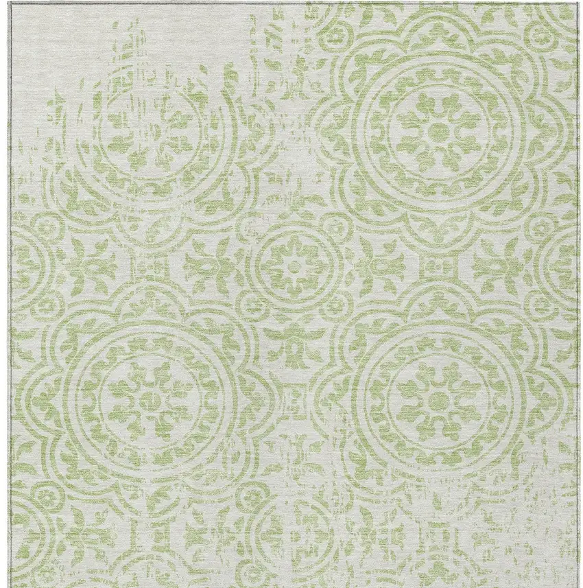 Artichoke Green And Ivory Medallion Washable Indoor Outdoor Area Rug Photo 5