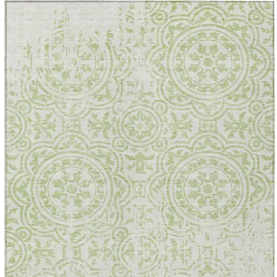 Artichoke Green And Ivory Medallion Washable Indoor Outdoor Area Rug Photo 5