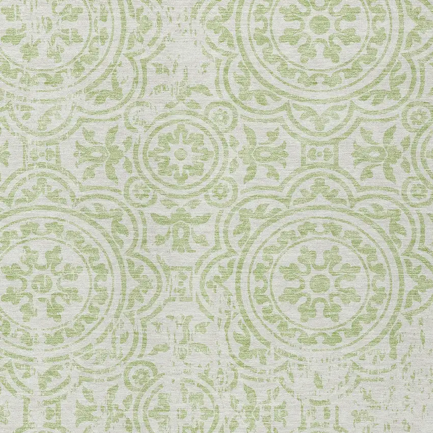 Artichoke Green And Ivory Medallion Washable Indoor Outdoor Area Rug Photo 4