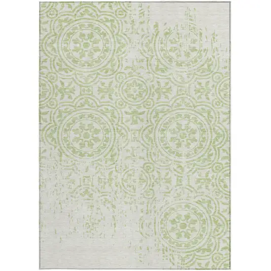 Artichoke Green And Ivory Medallion Washable Indoor Outdoor Area Rug Photo 5