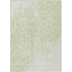 Photo of Artichoke Green And Ivory Medallion Washable Indoor Outdoor Area Rug
