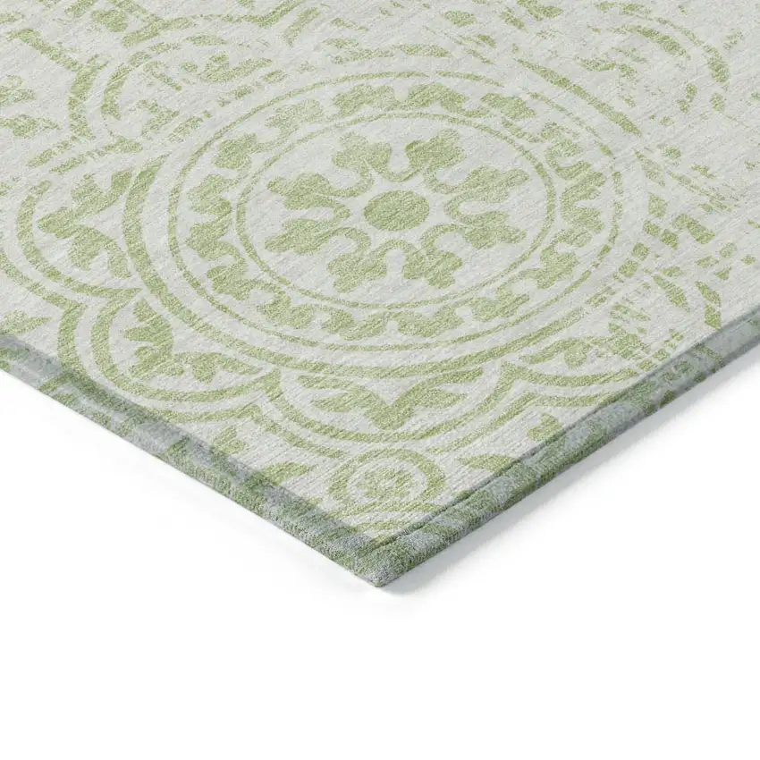 Artichoke Green And Ivory Medallion Washable Indoor Outdoor Area Rug Photo 3
