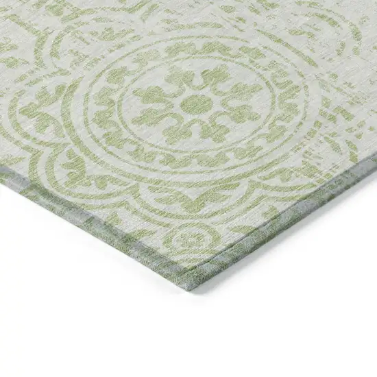 Artichoke Green And Ivory Medallion Washable Indoor Outdoor Area Rug Photo 3