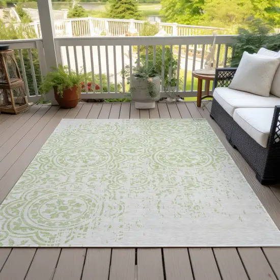 Artichoke Green And Ivory Medallion Washable Indoor Outdoor Area Rug Photo 6