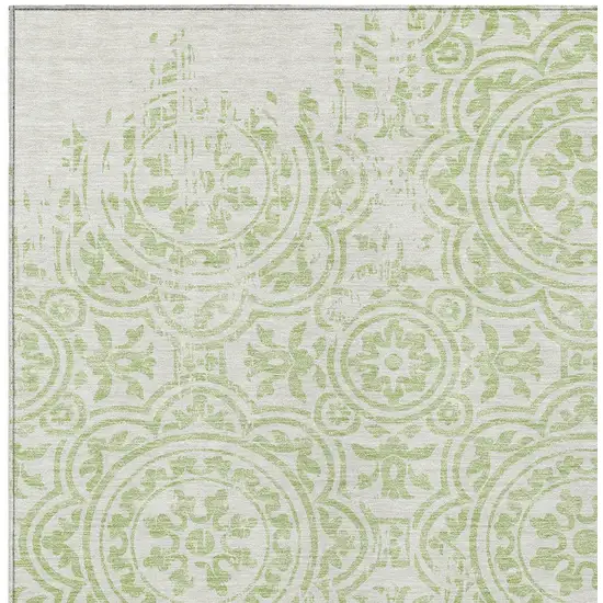 Artichoke Green And Ivory Medallion Washable Indoor Outdoor Area Rug Photo 4