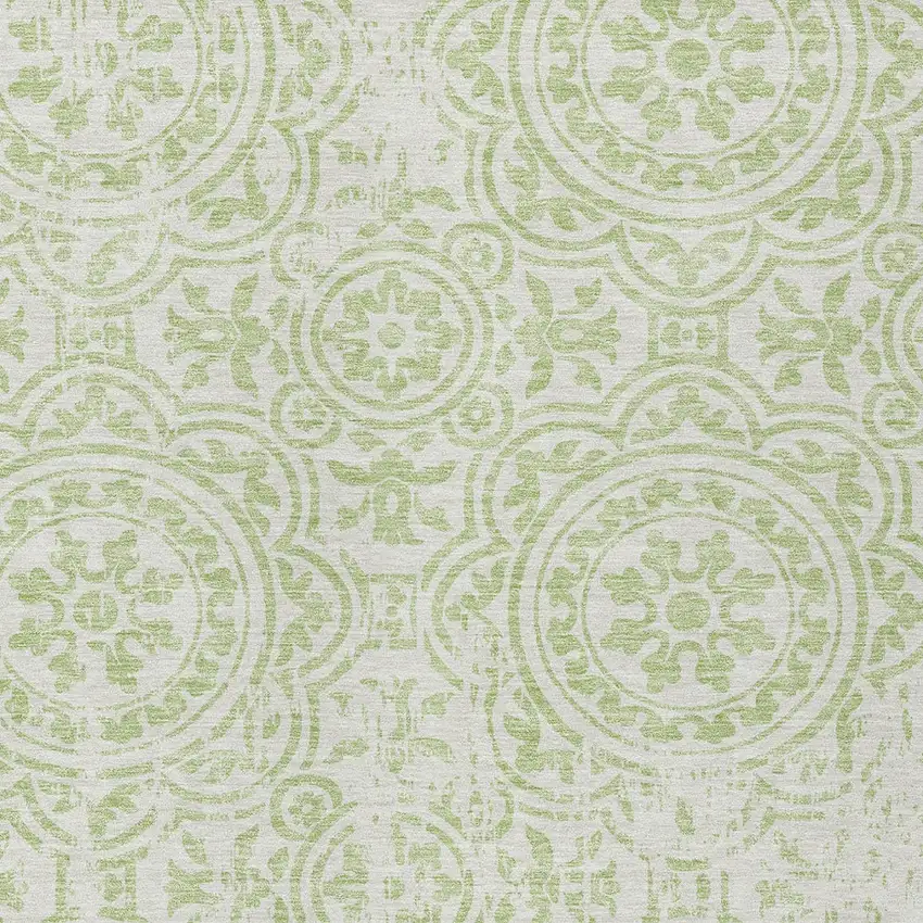 Artichoke Green And Ivory Medallion Washable Indoor Outdoor Area Rug Photo 4