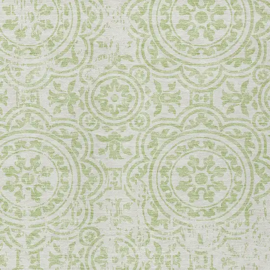 Artichoke Green And Ivory Medallion Washable Indoor Outdoor Area Rug Photo 4