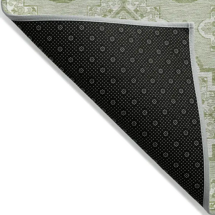 Artichoke Green And Ivory Medallion Washable Indoor Outdoor Area Rug Photo 4