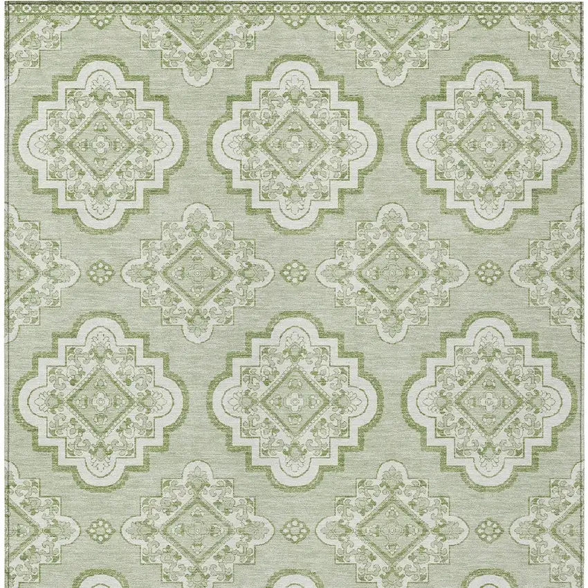 Artichoke Green And Ivory Medallion Washable Indoor Outdoor Area Rug Photo 7