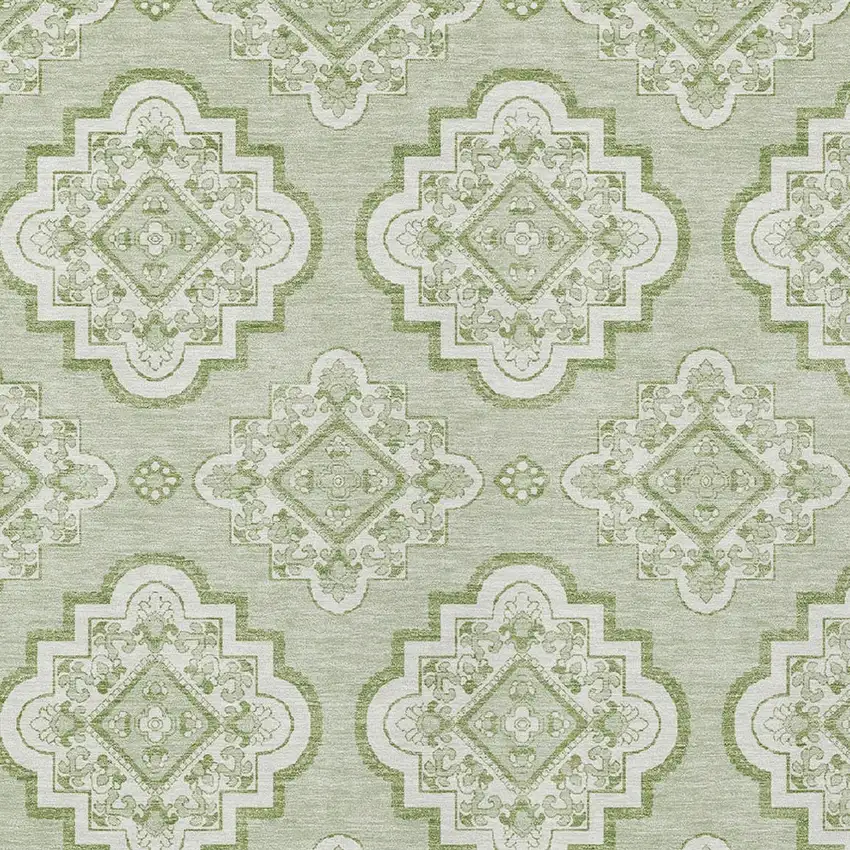 Artichoke Green And Ivory Medallion Washable Indoor Outdoor Area Rug Photo 6