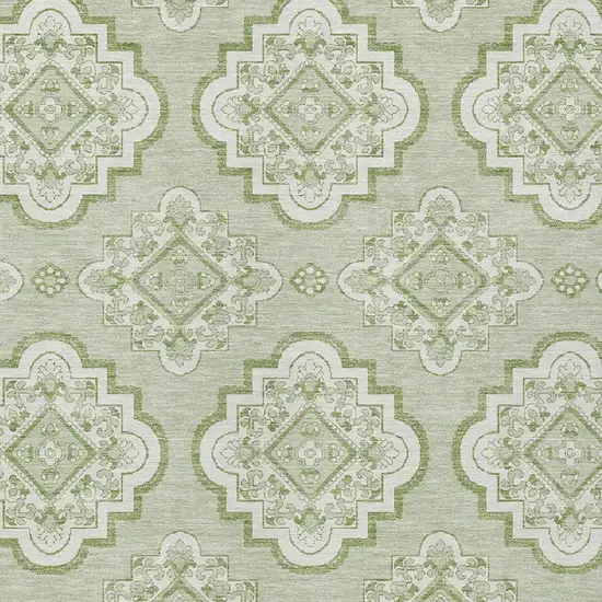 Artichoke Green And Ivory Medallion Washable Indoor Outdoor Area Rug Photo 6