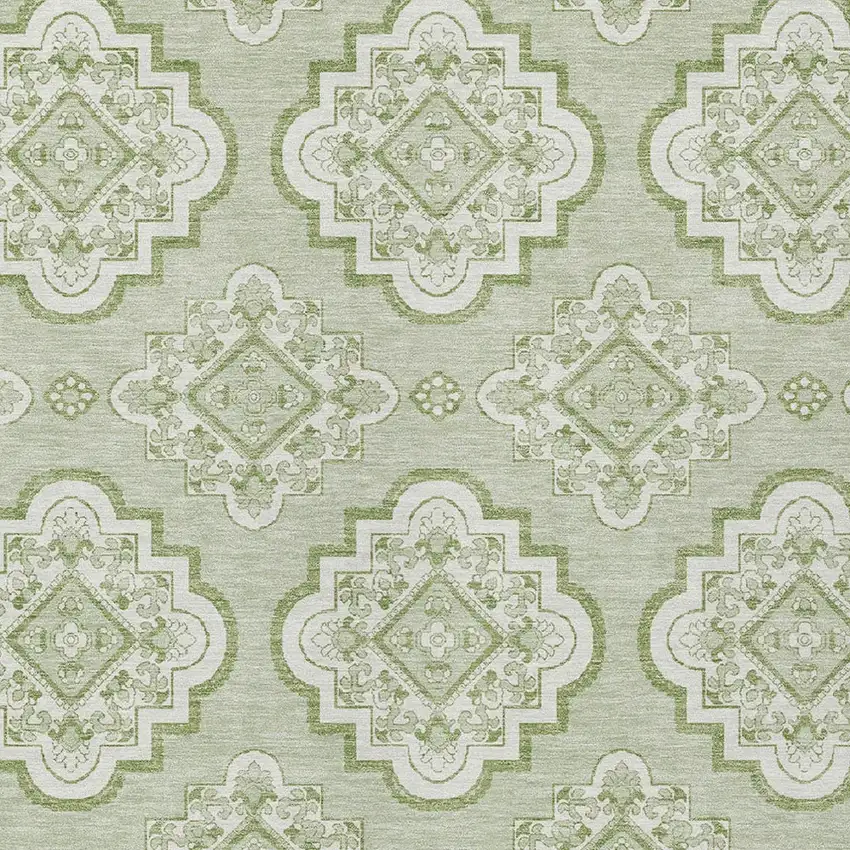 Artichoke Green And Ivory Medallion Washable Indoor Outdoor Area Rug Photo 6
