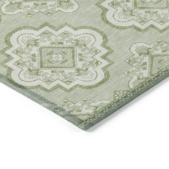 Artichoke Green And Ivory Medallion Washable Indoor Outdoor Area Rug Photo 5