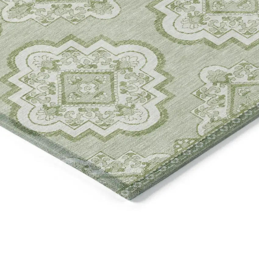 Artichoke Green And Ivory Medallion Washable Indoor Outdoor Area Rug Photo 5