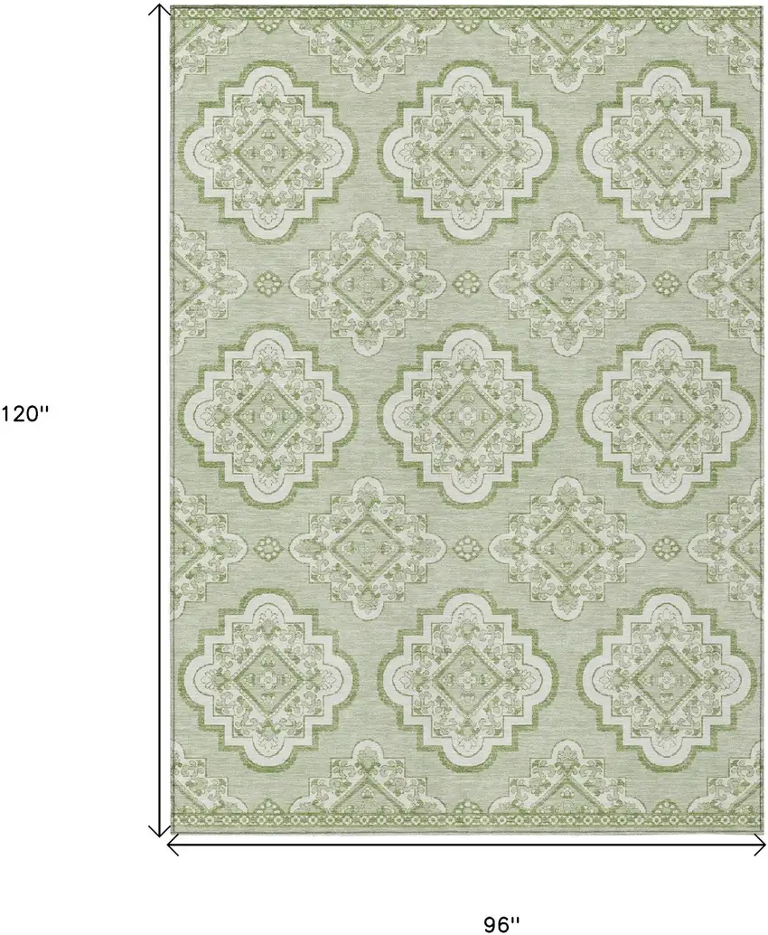 Artichoke Green And Ivory Medallion Washable Indoor Outdoor Area Rug Photo 3