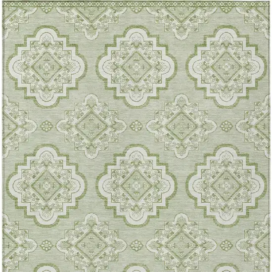 Artichoke Green And Ivory Medallion Washable Indoor Outdoor Area Rug Photo 6