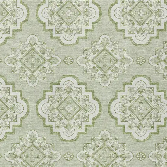 Artichoke Green And Ivory Medallion Washable Indoor Outdoor Area Rug Photo 6