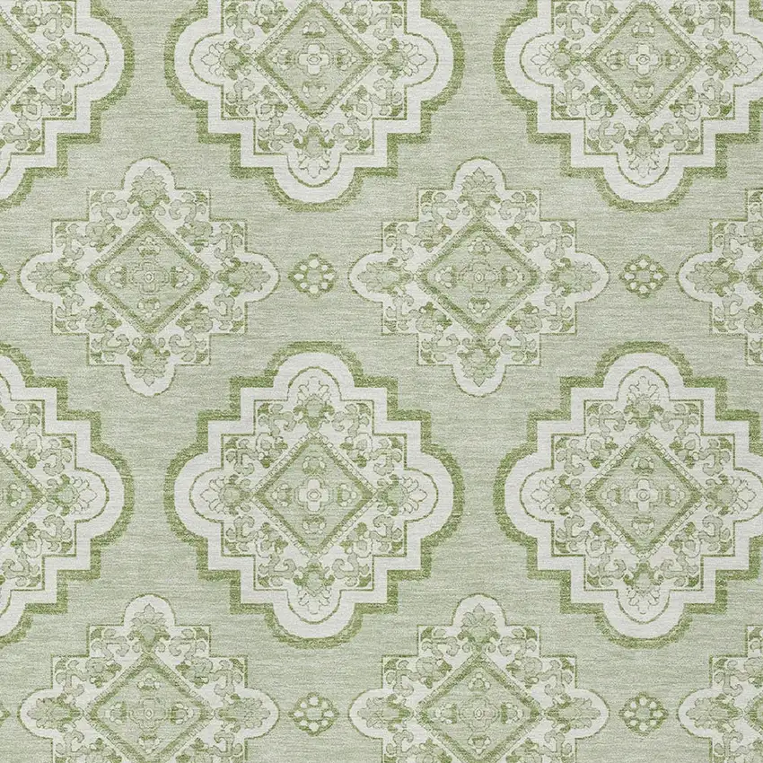 Artichoke Green And Ivory Medallion Washable Indoor Outdoor Area Rug Photo 6