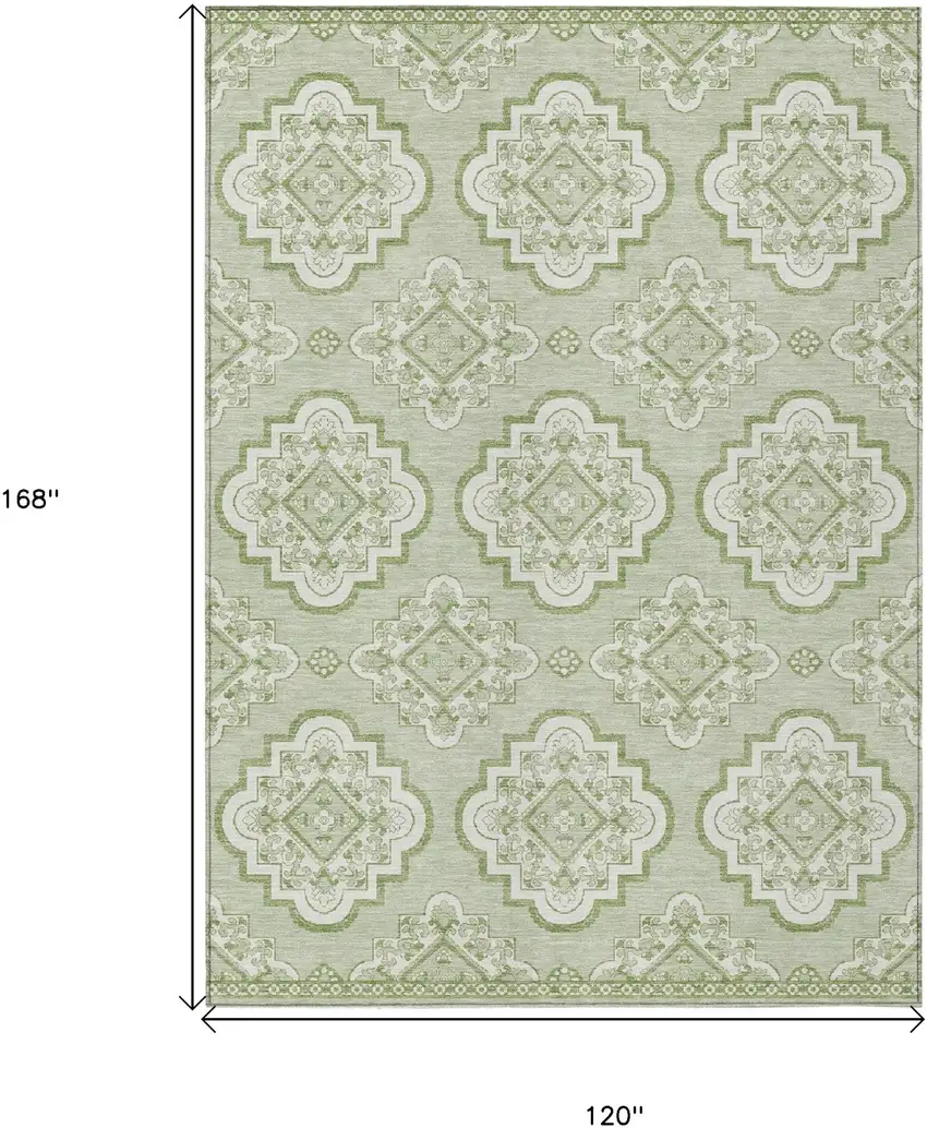 Artichoke Green And Ivory Medallion Washable Indoor Outdoor Area Rug Photo 3