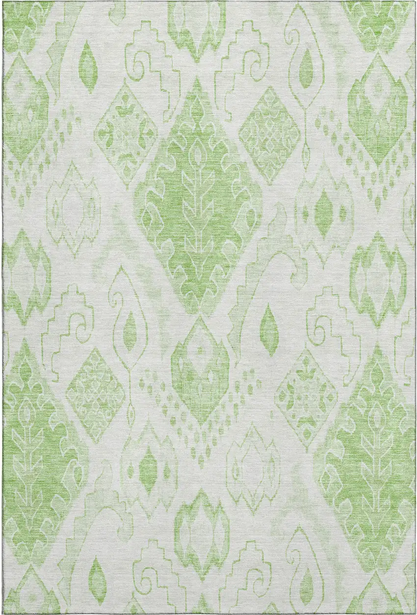Artichoke Green And Ivory Moroccan Washable Area Rug With UV Protection Photo 1