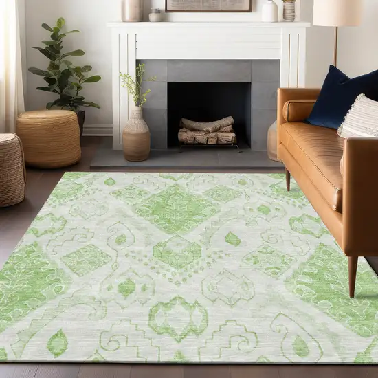 Artichoke Green And Ivory Moroccan Washable Area Rug With UV Protection Photo 6