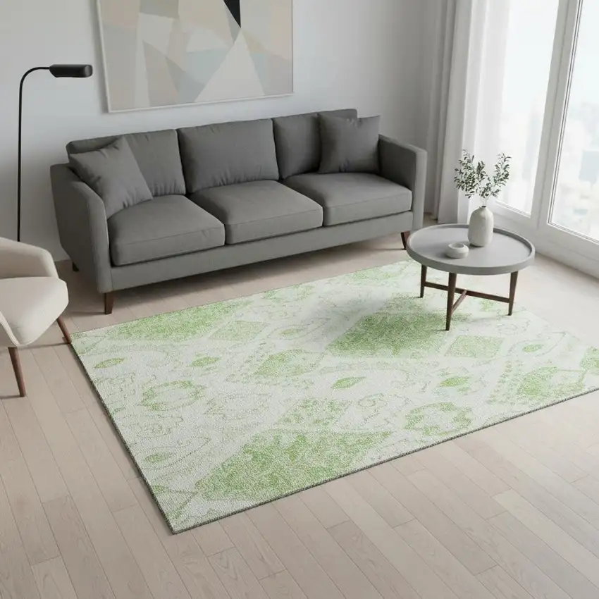 Artichoke Green And Ivory Moroccan Washable Area Rug With UV Protection Photo 2