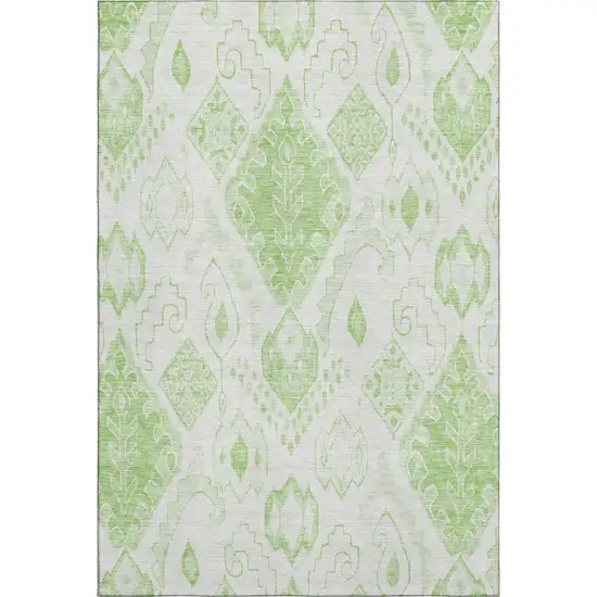 Artichoke Green And Ivory Moroccan Washable Area Rug With UV Protection Photo 1