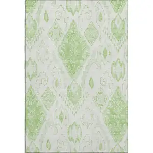 Photo of Artichoke Green And Ivory Moroccan Washable Area Rug With UV Protection