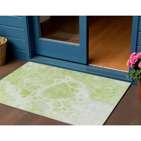 Artichoke Green And Ivory Nautical Washable Indoor Outdoor Area Rug Photo 1