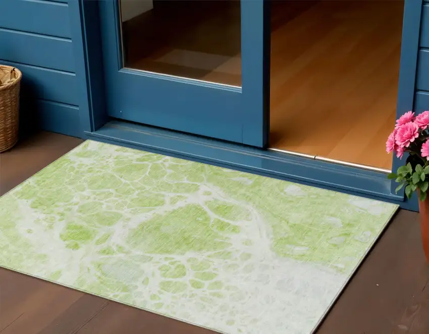 Artichoke Green And Ivory Nautical Washable Indoor Outdoor Area Rug Photo 1
