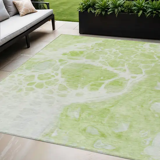Artichoke Green And Ivory Nautical Washable Indoor Outdoor Area Rug Photo 1
