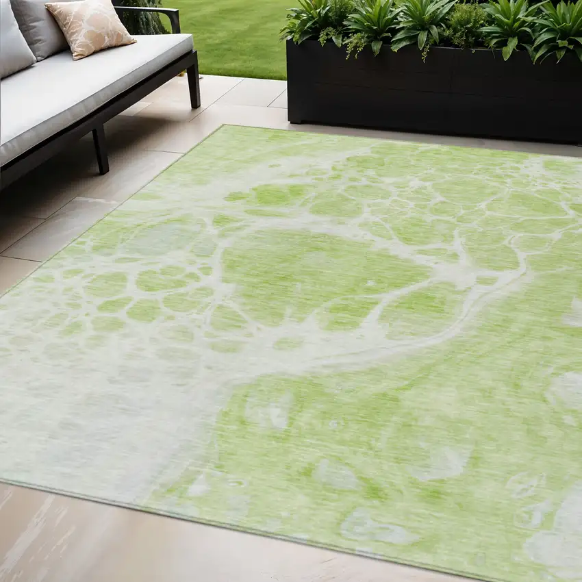 Artichoke Green And Ivory Nautical Washable Indoor Outdoor Area Rug Photo 1