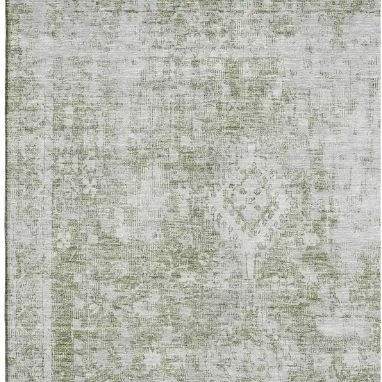 Artichoke Green And Ivory Oriental Washable Area Rug With UV Protection Photo 2