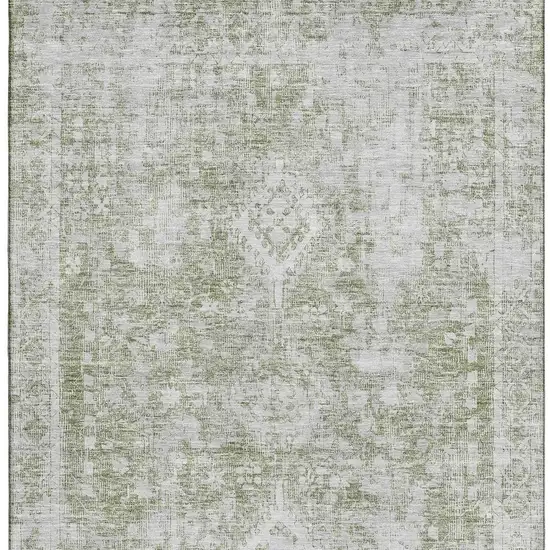 Artichoke Green And Ivory Oriental Washable Area Rug With UV Protection Photo 4