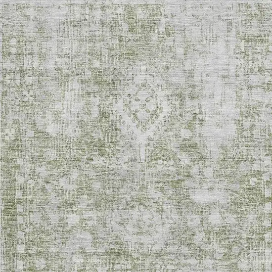 Artichoke Green And Ivory Oriental Washable Area Rug With UV Protection Photo 2